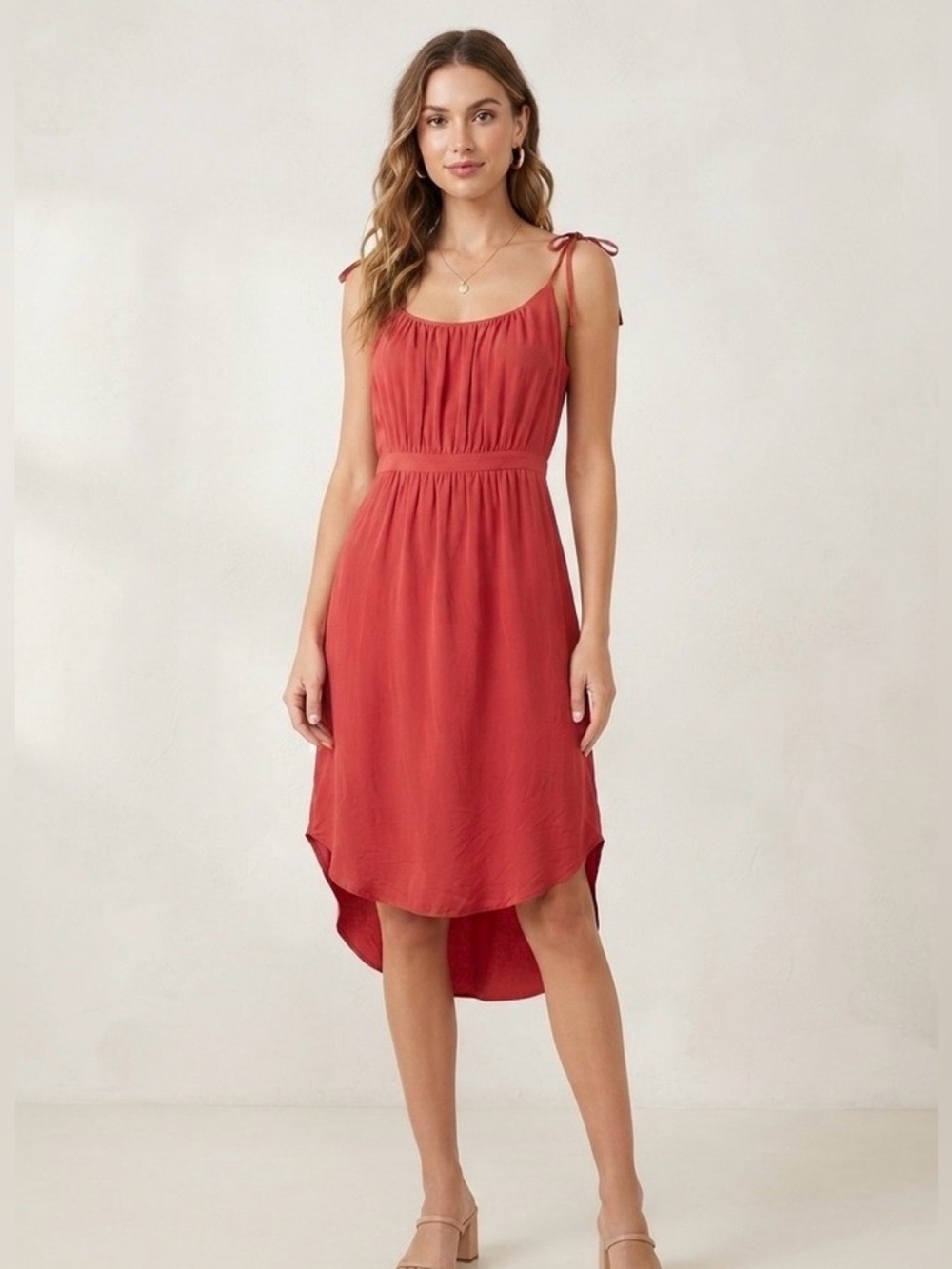 Adorable Madewell 100% Silk Coral/Rust Midi Dress